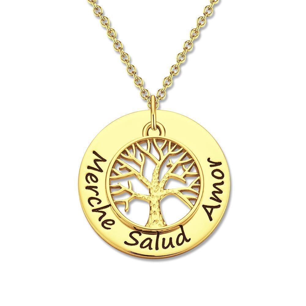 Personalized Name Necklace Family Tree Necklace Engraved Circle Pendant Gift for Mom Family Necklace Anniversary Gift 14k Gold Plated - soufeelus