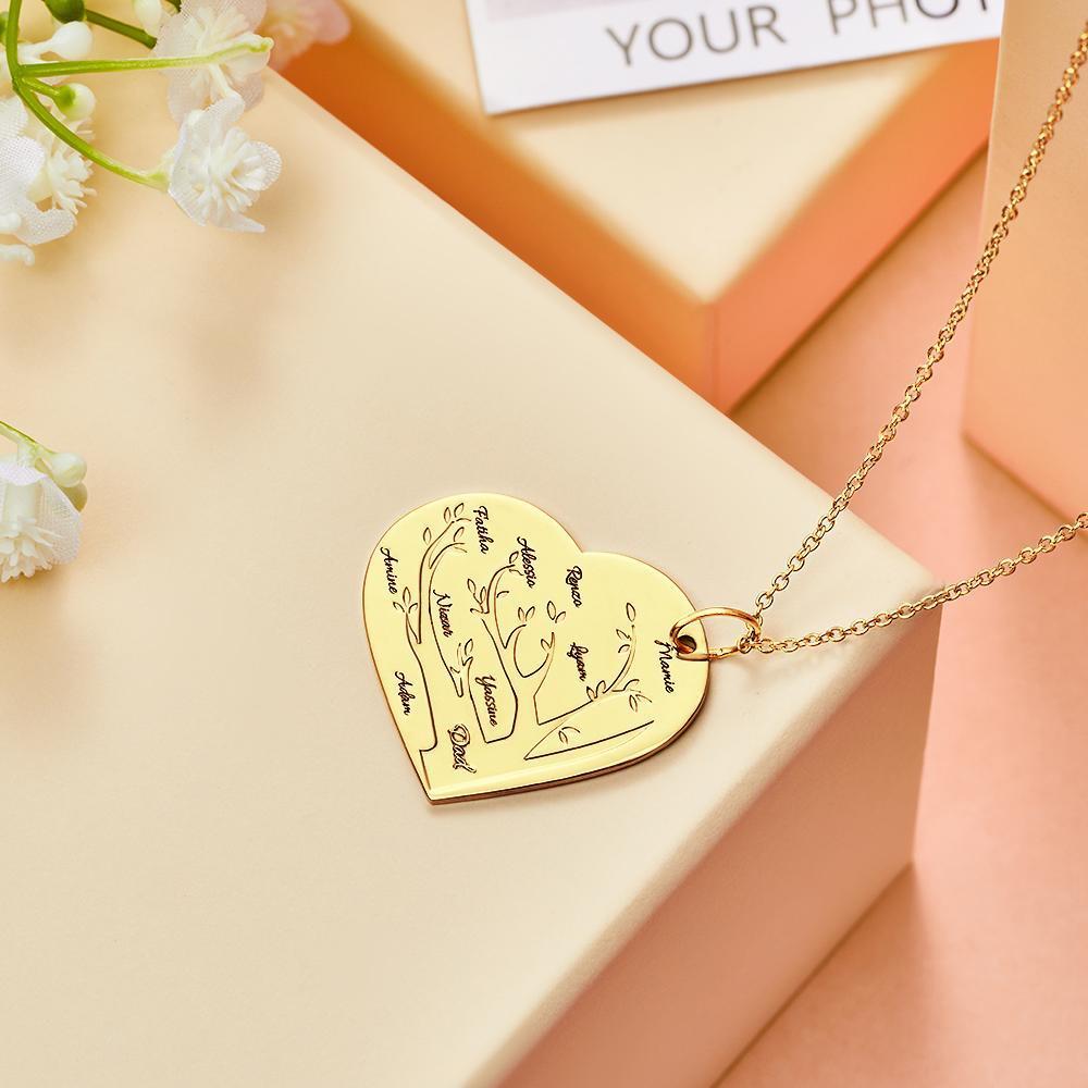Custom Engraved Necklace Heart Shaped Family Tree Pendant