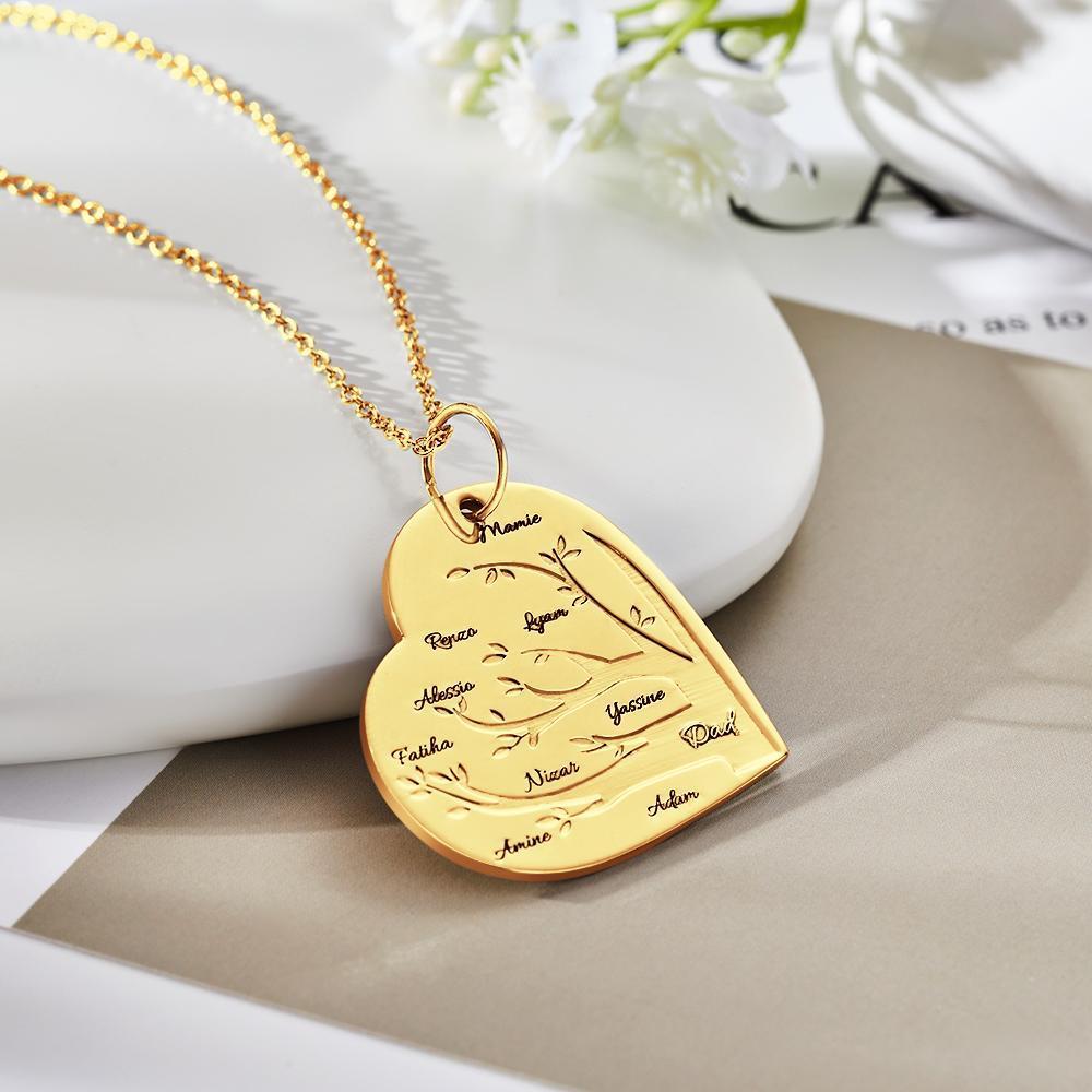 Custom Engraved Necklace Heart Shaped Family Tree Pendant