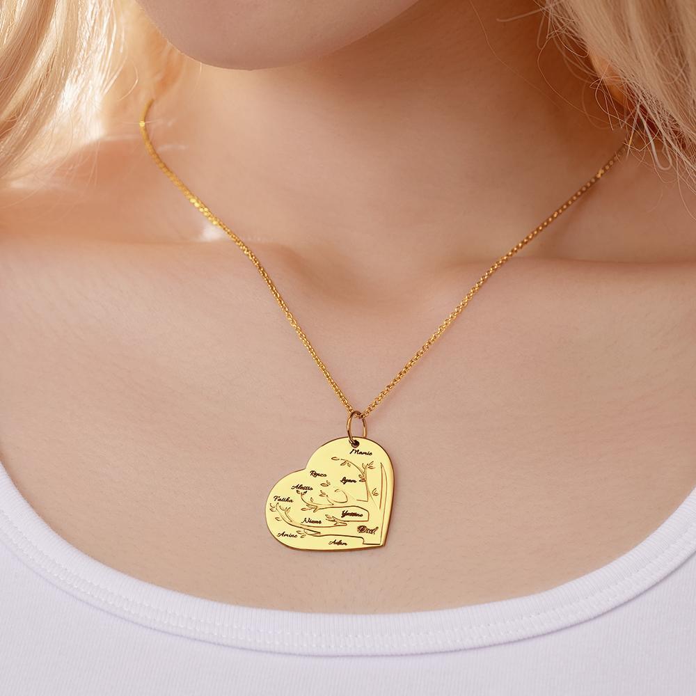 Custom Engraved Necklace Heart Shaped Family Tree Pendant