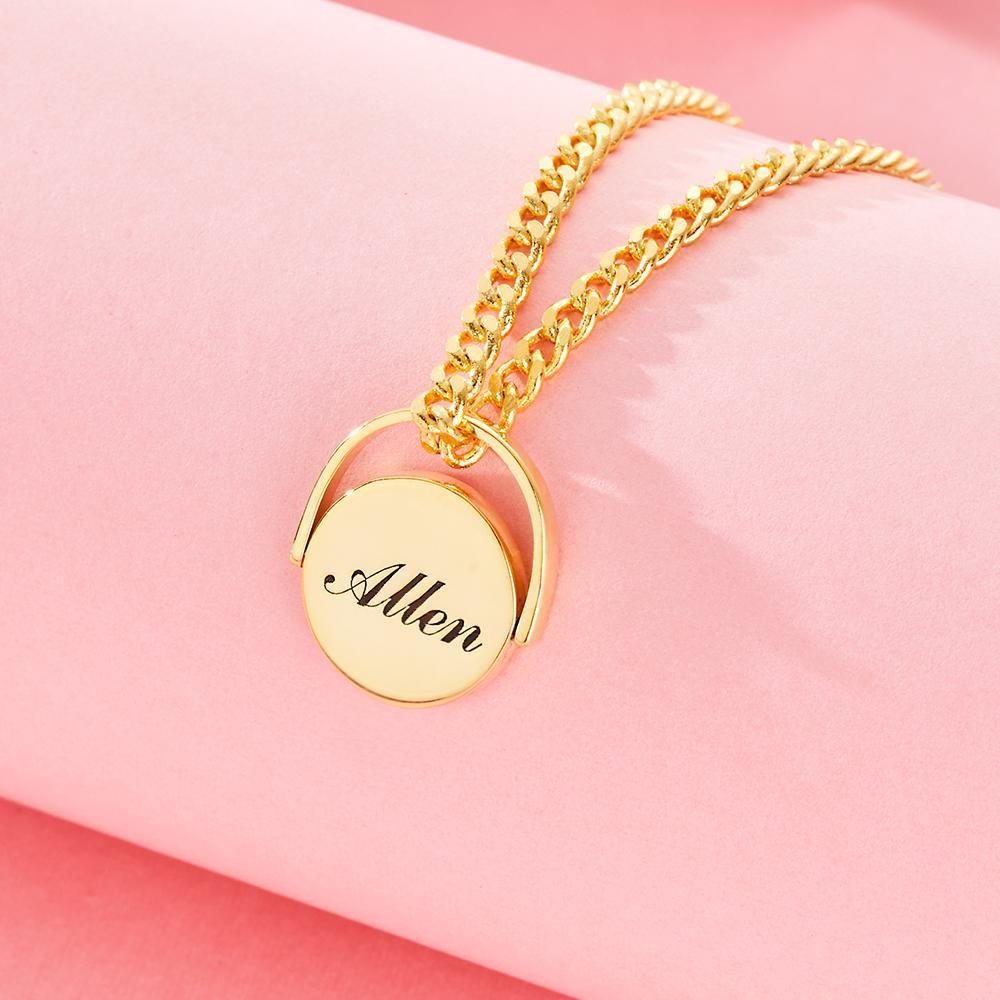 Custom Engraved Necklace Spinner Pendant Curb Chain Gift for Women