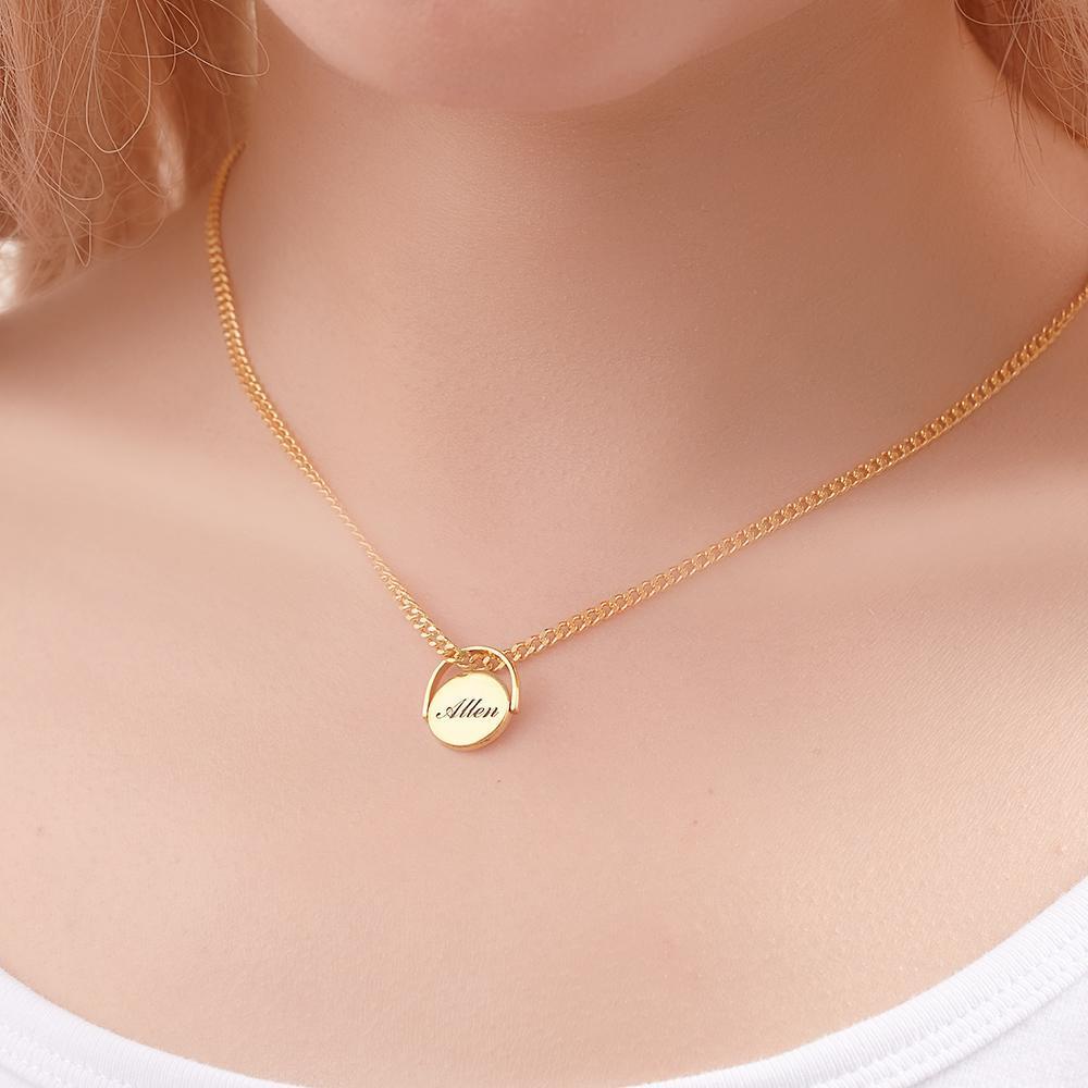 Custom Engraved Necklace Spinner Pendant Curb Chain Gift for Women