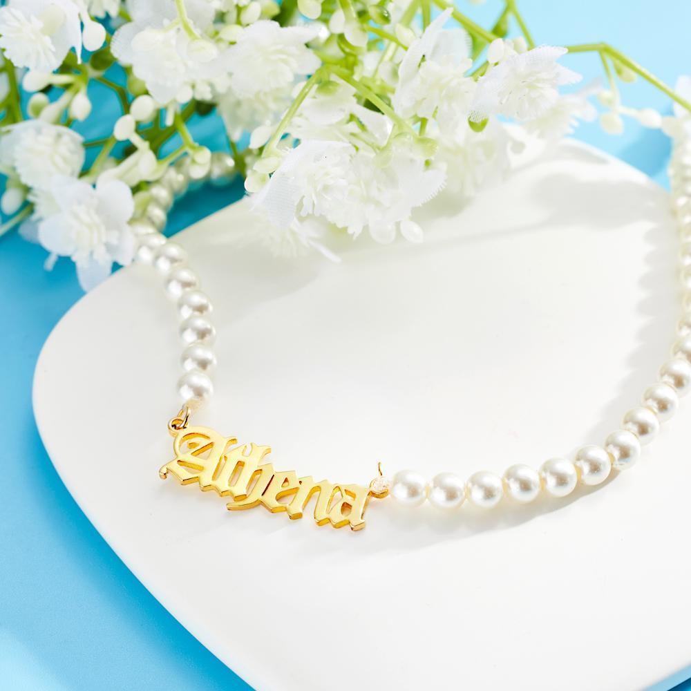 Custom Engraved Necklace Pearl Chain Exquisite Gifts