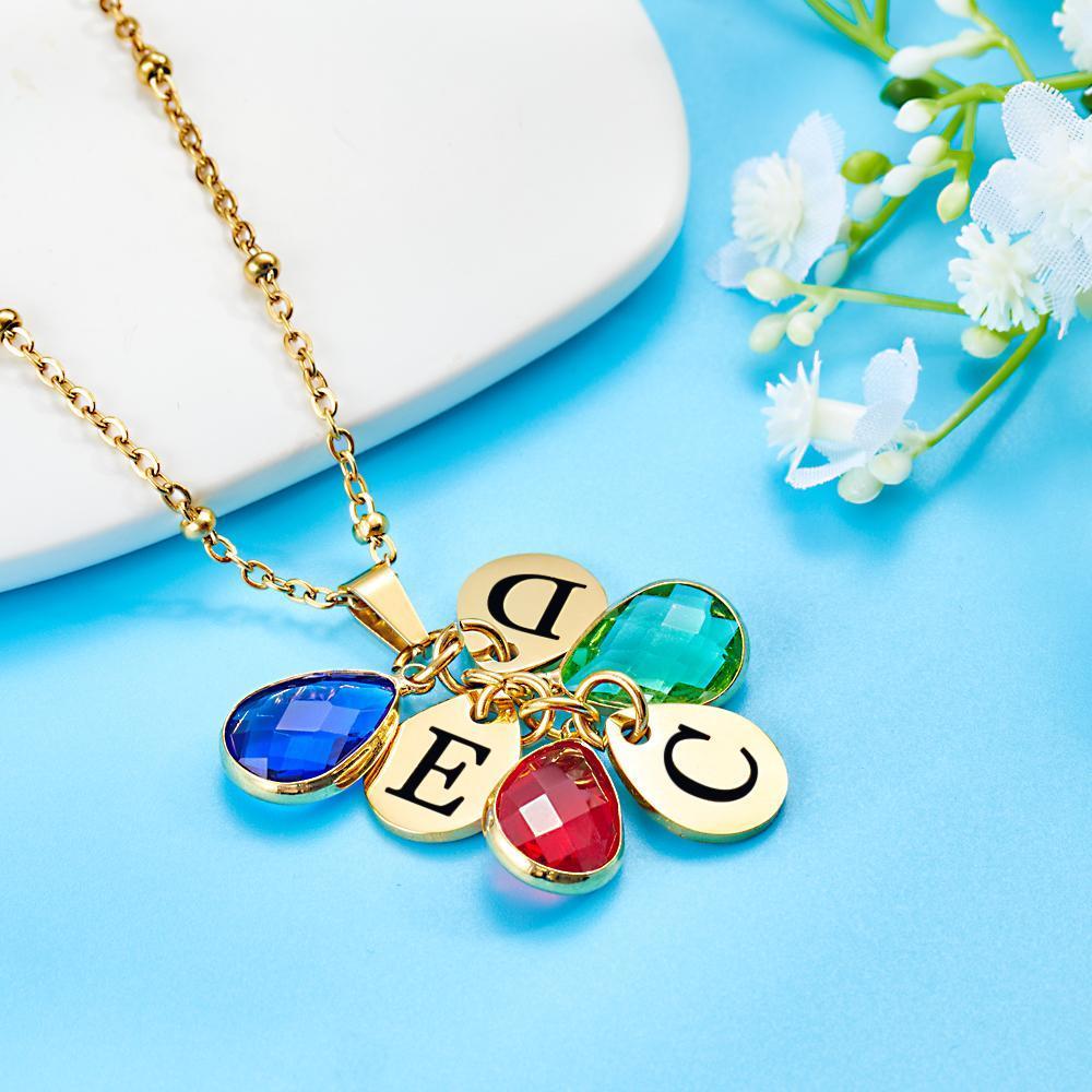Custom Engraved For Diamond Multiple Birthstone Necklaces Gift For Her