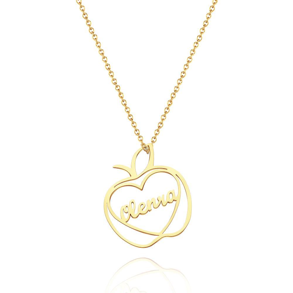 Custom Engraved Apple Name Necklace Stamped Jewelry with Apple Charm