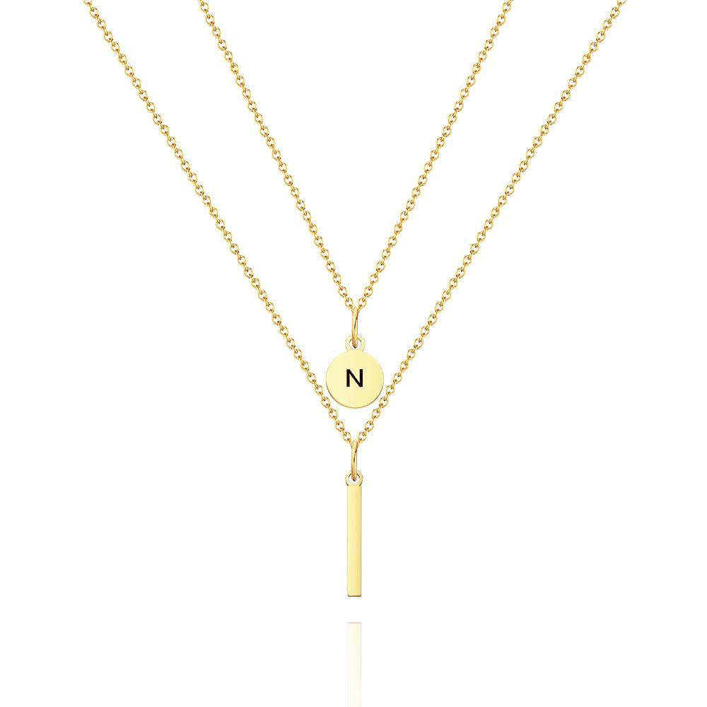 Custom Engraved Disc Necklace Engraved Initial Necklace Combo Necklaces Set