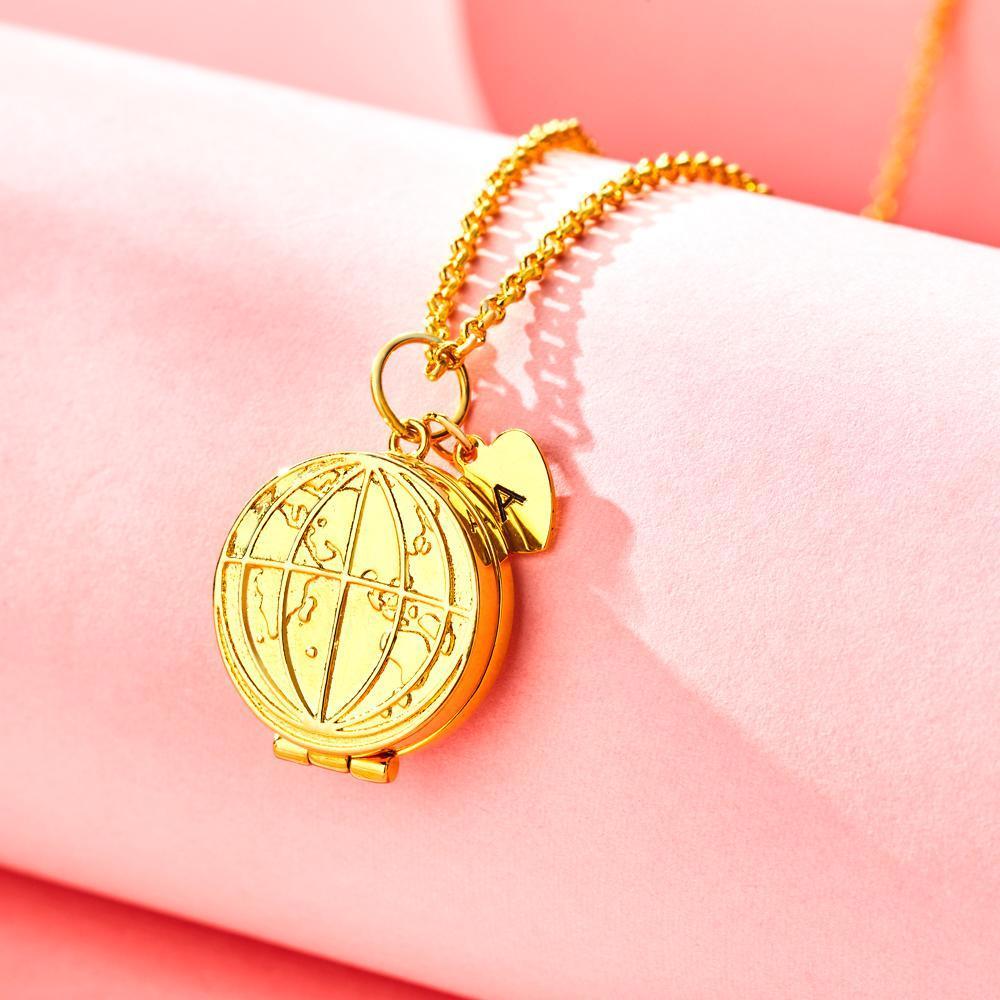 Custom Photo Engraved Necklace Earth Modeling Flip Photo Creative Gift