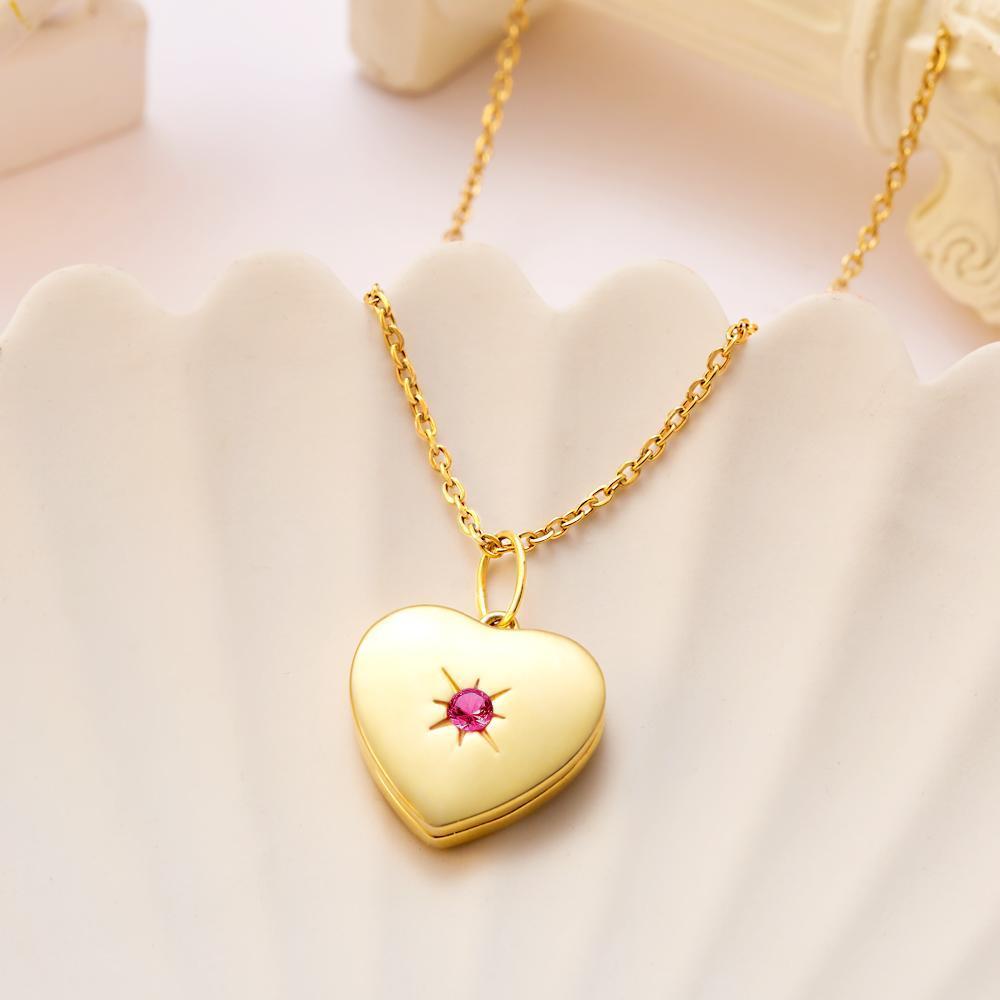 Custom Diamond Engraved Birthstone Heart Pendant Necklace for Her Gift