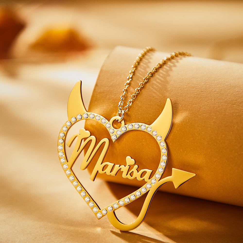 Custom Engraved Necklace Devil Shape Rhinestone Hollow Gifts -