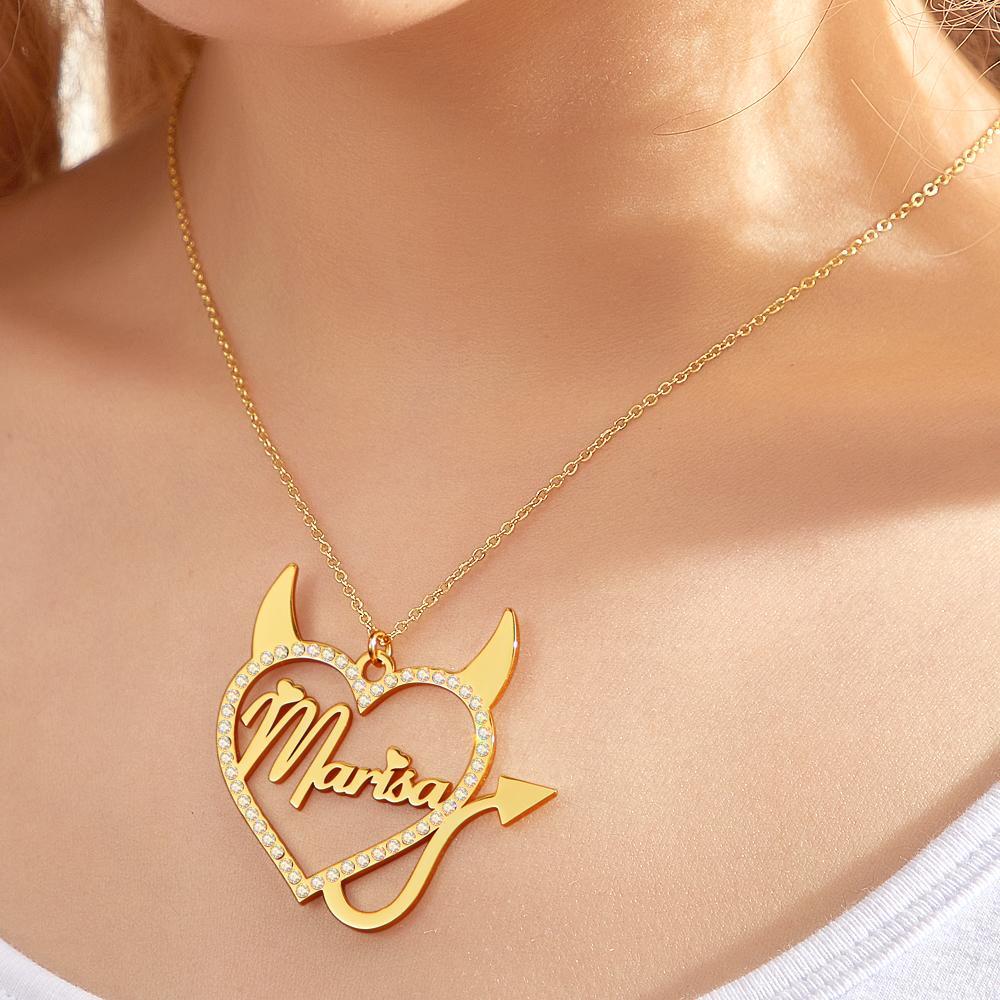 Custom Engraved Necklace Devil Shape Rhinestone Hollow Gifts -
