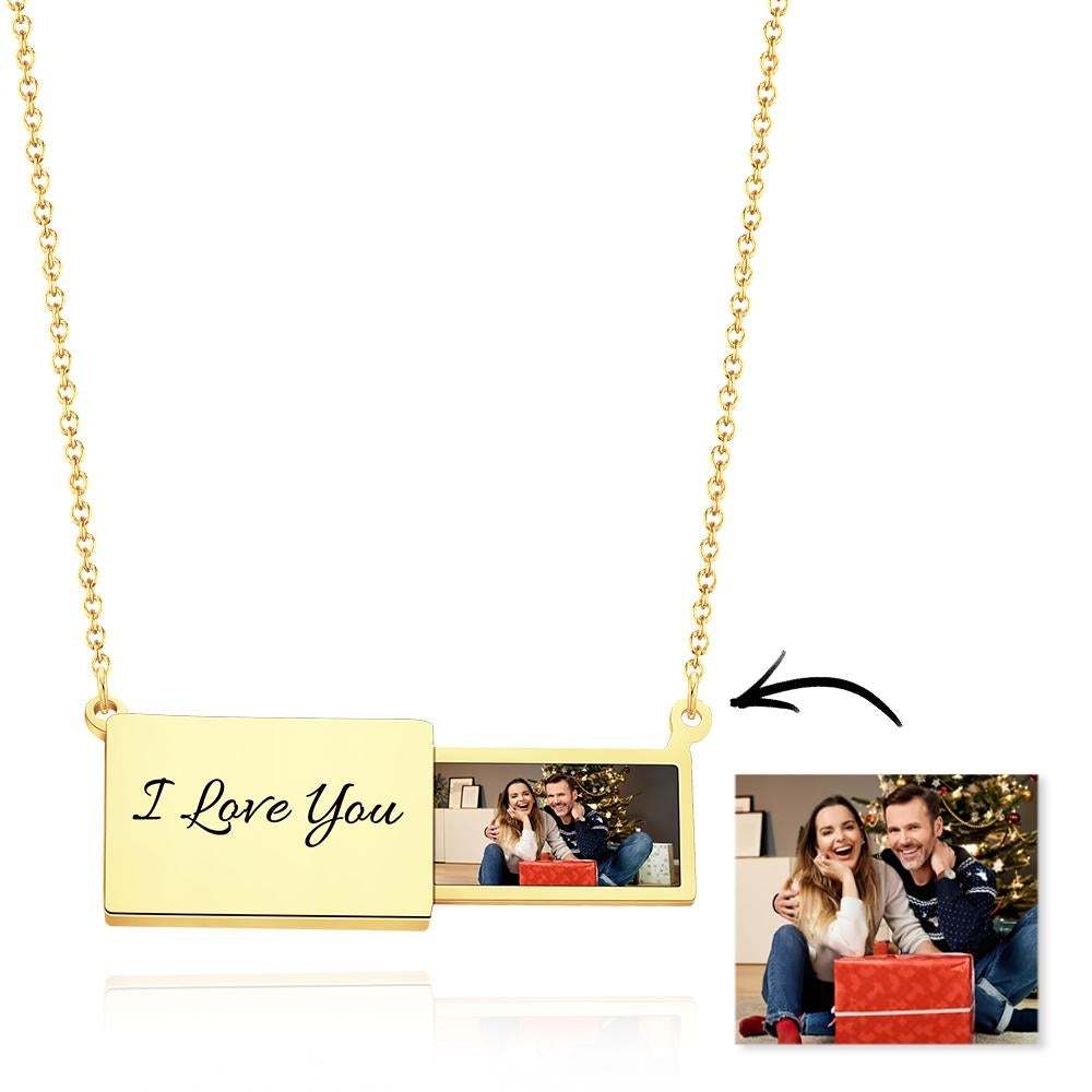 Custom Engraved Photo Necklace Pull-out Creative Commemorative Gifts for Couples - 