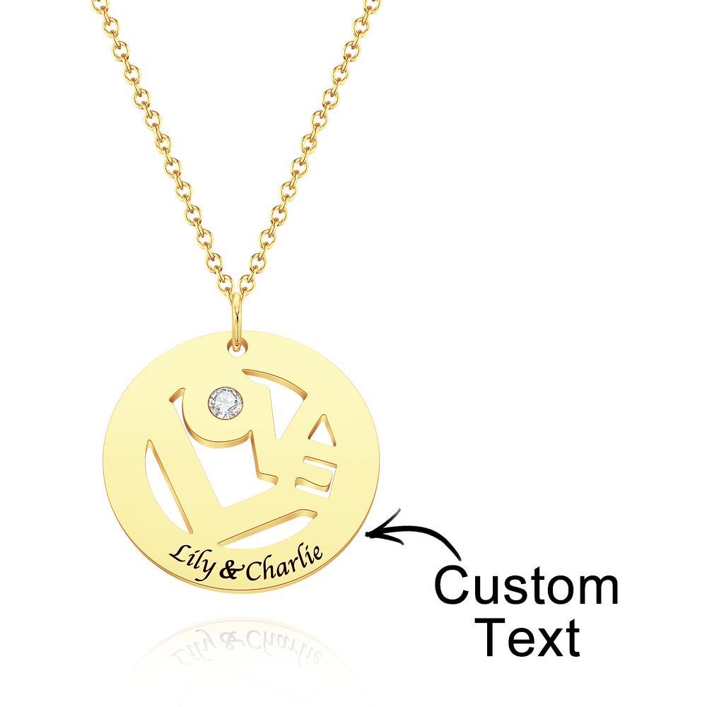 Custom Engraved Birthstone Necklace "LOVE" Round Hollow Unique Gifts - 