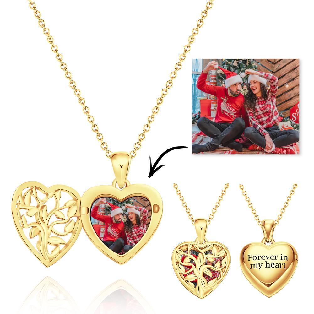 Custom Photo Engraved Necklace Heart-shaped Tree Trunk Hollowed Out Couple Gifts - 