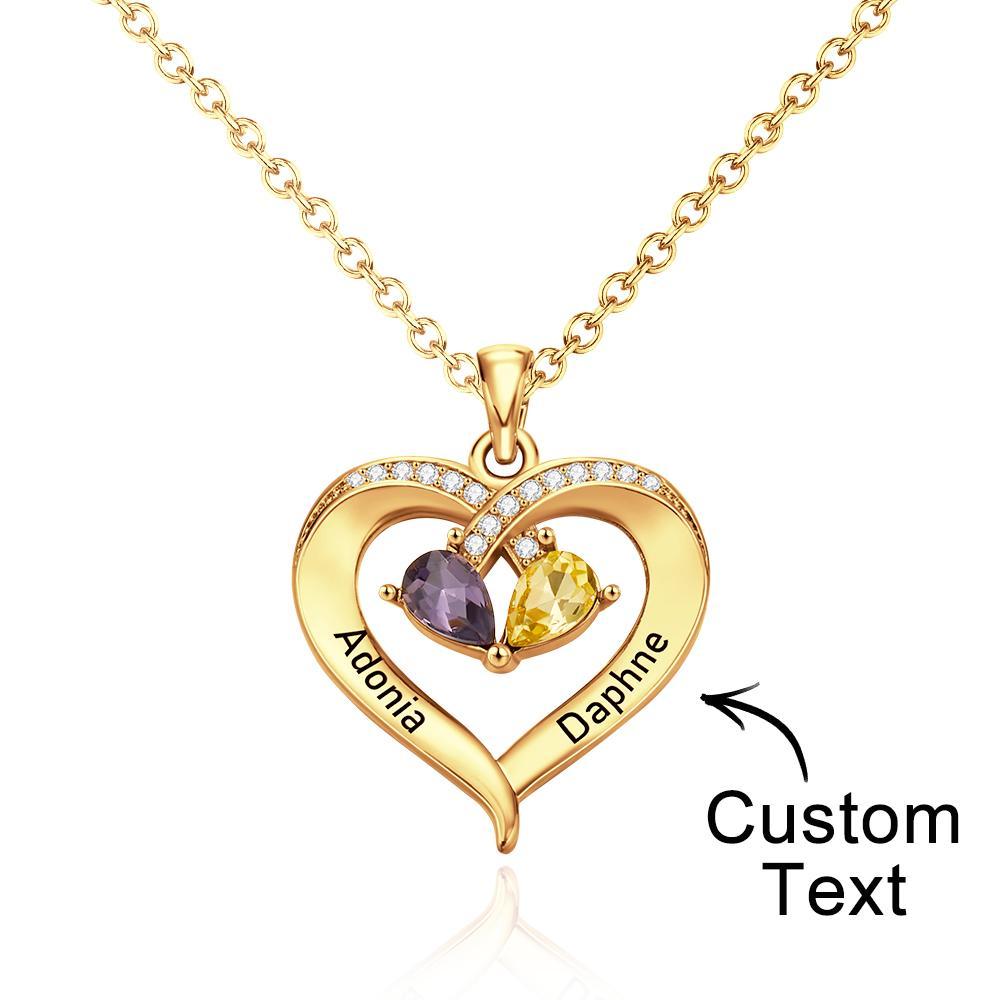 Custom Engraved Necklace Birthstone Heart-shaped Rhinestone Memorial Gifts - 