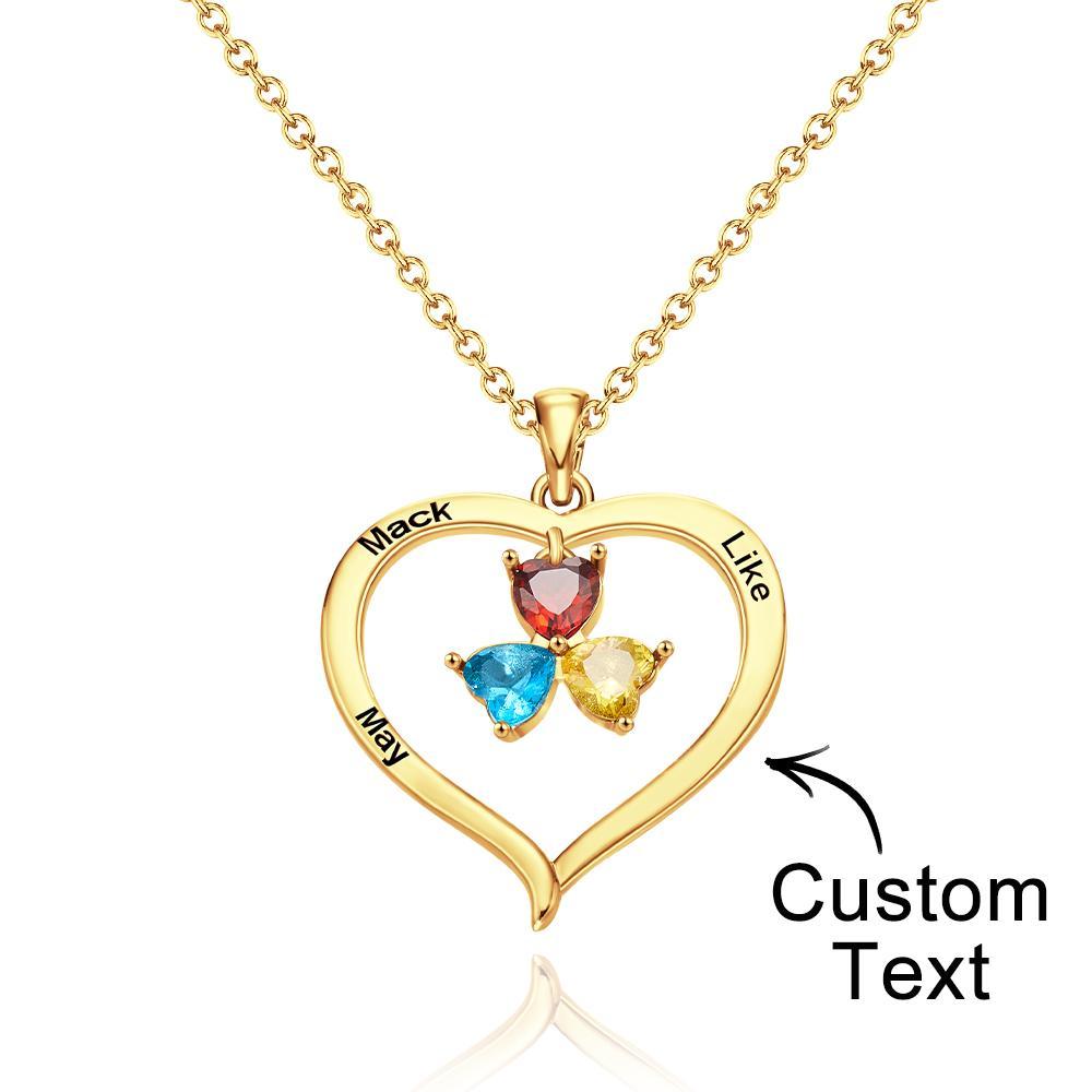 Custom Engraved Necklace Birthstone Heart-shaped Rhinestone Memorial Gifts - 