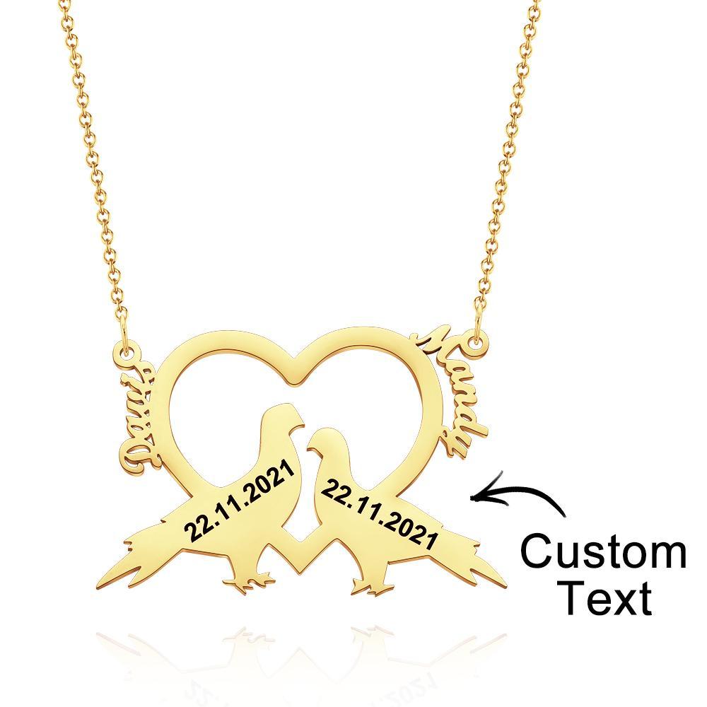 Custom Engraved Necklace Love Bird Heart Name Necklace Gift to Her - 