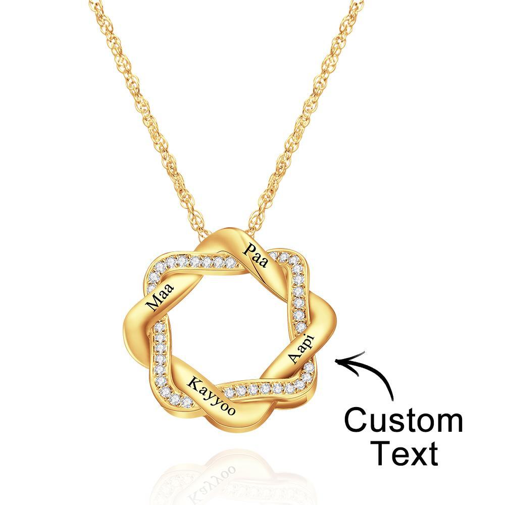 Custom Engraved Necklace Square Superimposed Wreath Necklace Gift for Her -