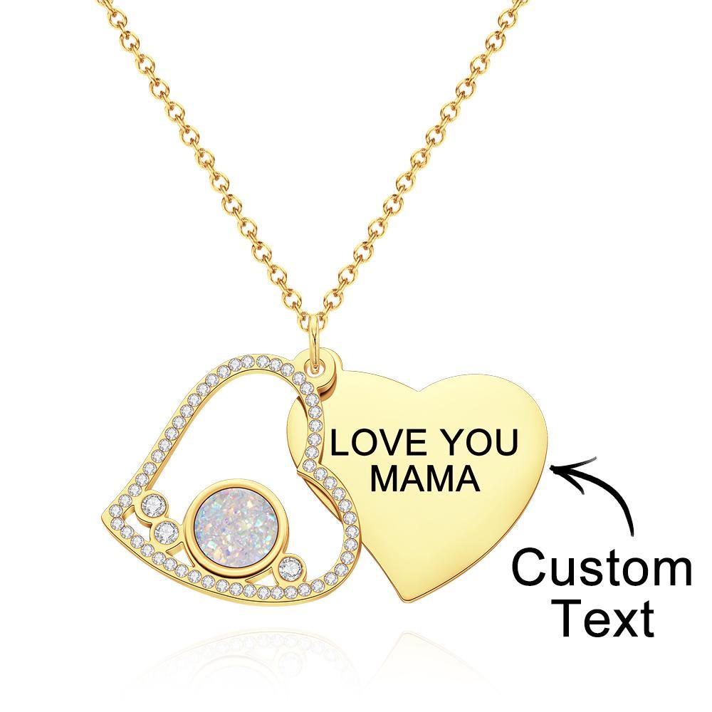 Custom Engraved Necklace Heart Shaped Double Rhinestone Gifts -