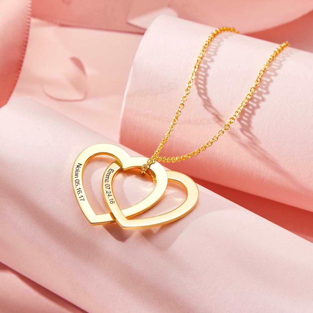 Custom Engraved Necklace Two Heart Necklace Gift for Her -