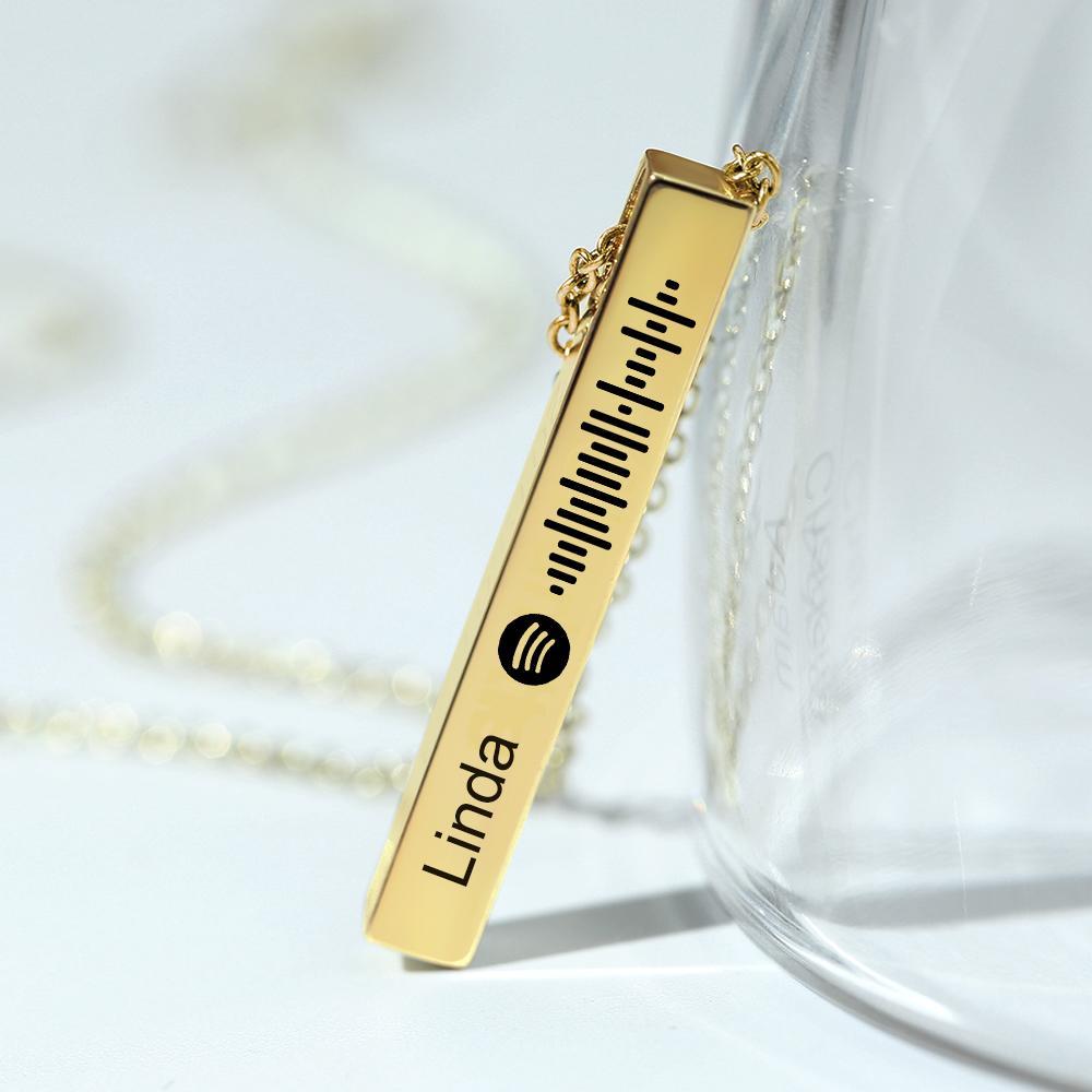 Personalized Custom Music Scan Song Spotify Code Necklace Flexible Square Shaped Bar Necklace Engraved Name Pendant Jewelry Gift - soufeelus