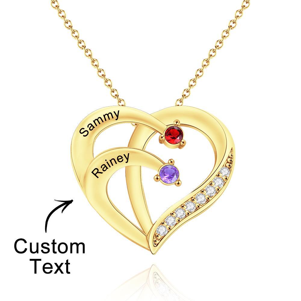 Engraved Birthstone Heart Shaped Necklace Personalized Name Necklace for Mom - soufeelus