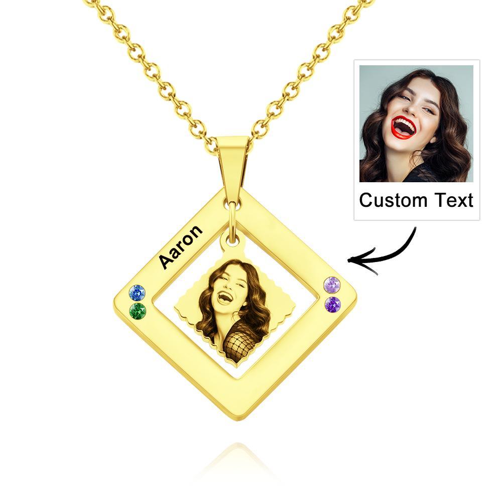 Custom Photo Engraved Necklace Square Multi-name Photo Necklace Gift for Women - soufeelus