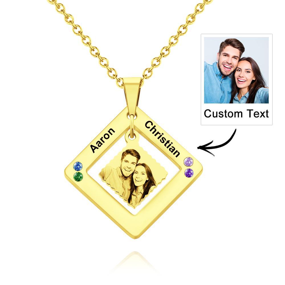 Custom Photo Engraved Necklace Square Multi-name Photo Necklace Gift for Women - soufeelus