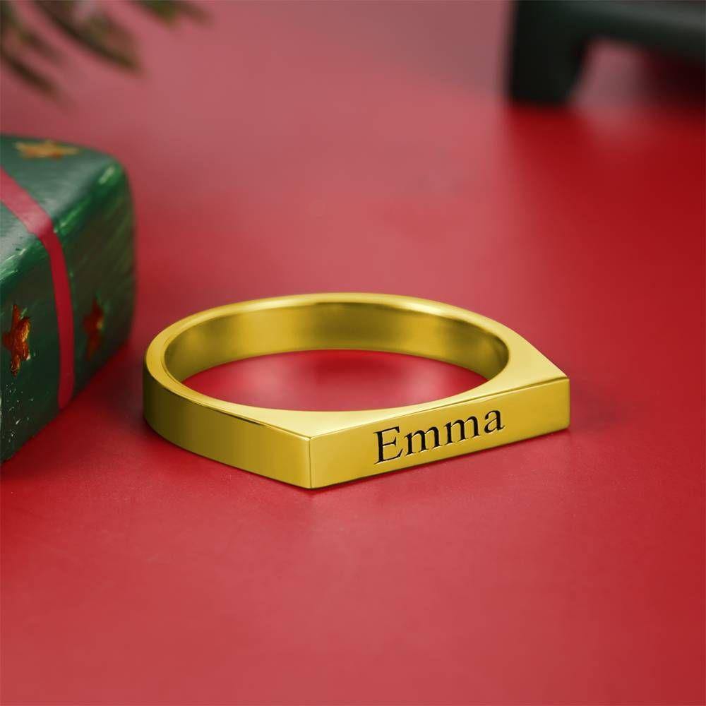 Name Ring Engraved Bar Ring 14K Gold Plated