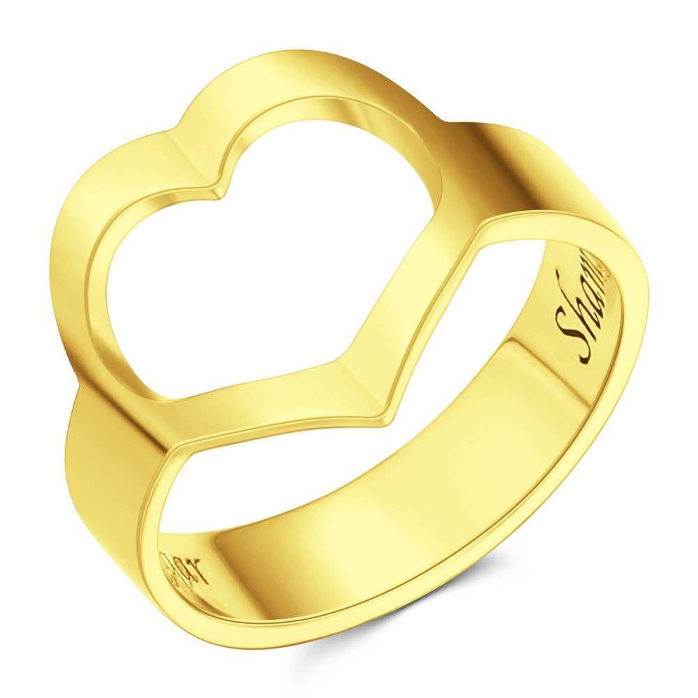 Custom Engraved Ring with Cute Heart Couple's Ring 14K Gold Plated