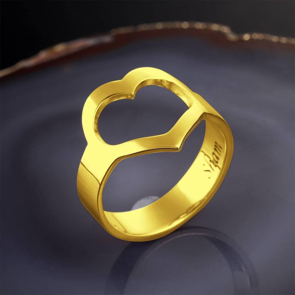 Custom Engraved Ring with Cute Heart Couple's Ring 14K Gold Plated