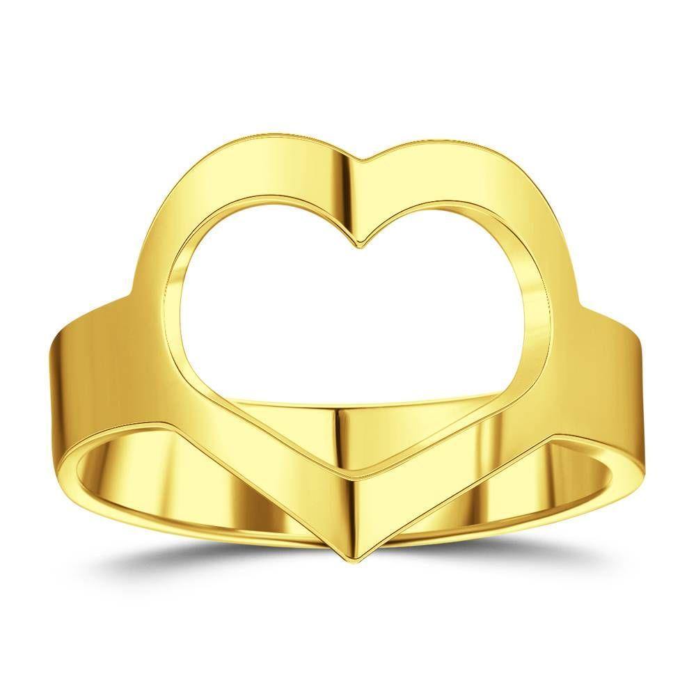 Custom Engraved Ring with Cute Heart Couple's Ring 14K Gold Plated