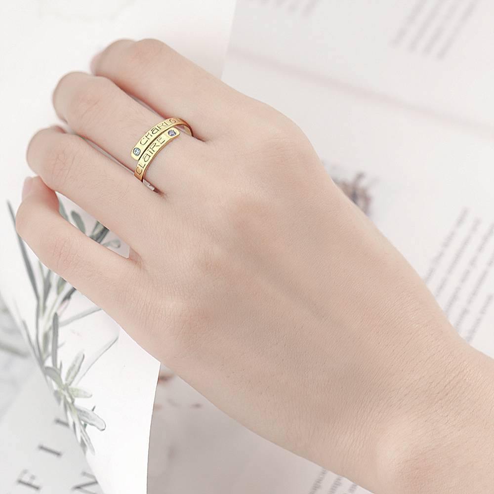 Birthstone Wrap Ring, Engraved Ring I Love You 14K Gold Plated - soufeelus