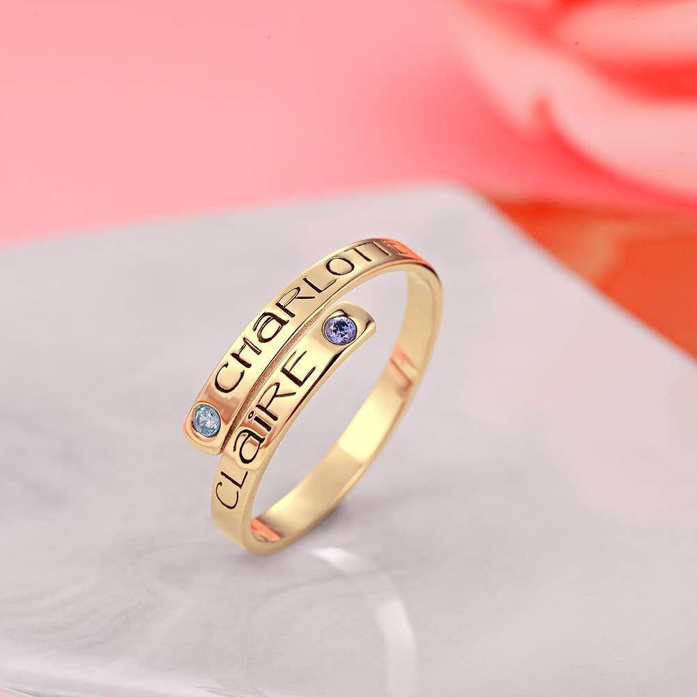 Birthstone Wrap Ring, Engraved Ring I Love You 14K Gold Plated - soufeelus