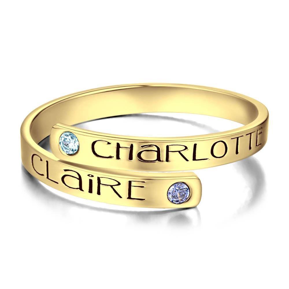 Personalised Birthstone Wrap Ring, Engraved Ring Couple's Gift Platinum Plated - soufeelus