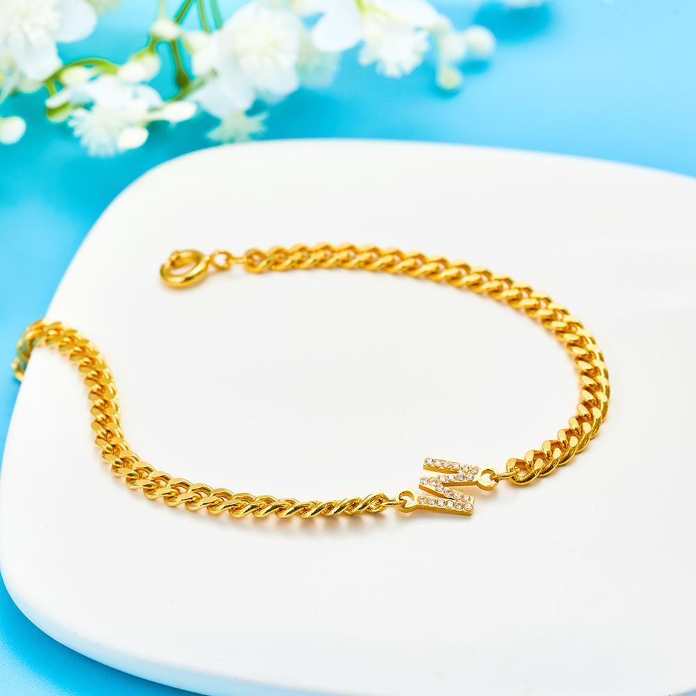 Custom Engraved Gold Letter Bracelet Gifts for Girlfriend Bridesmaid Gift