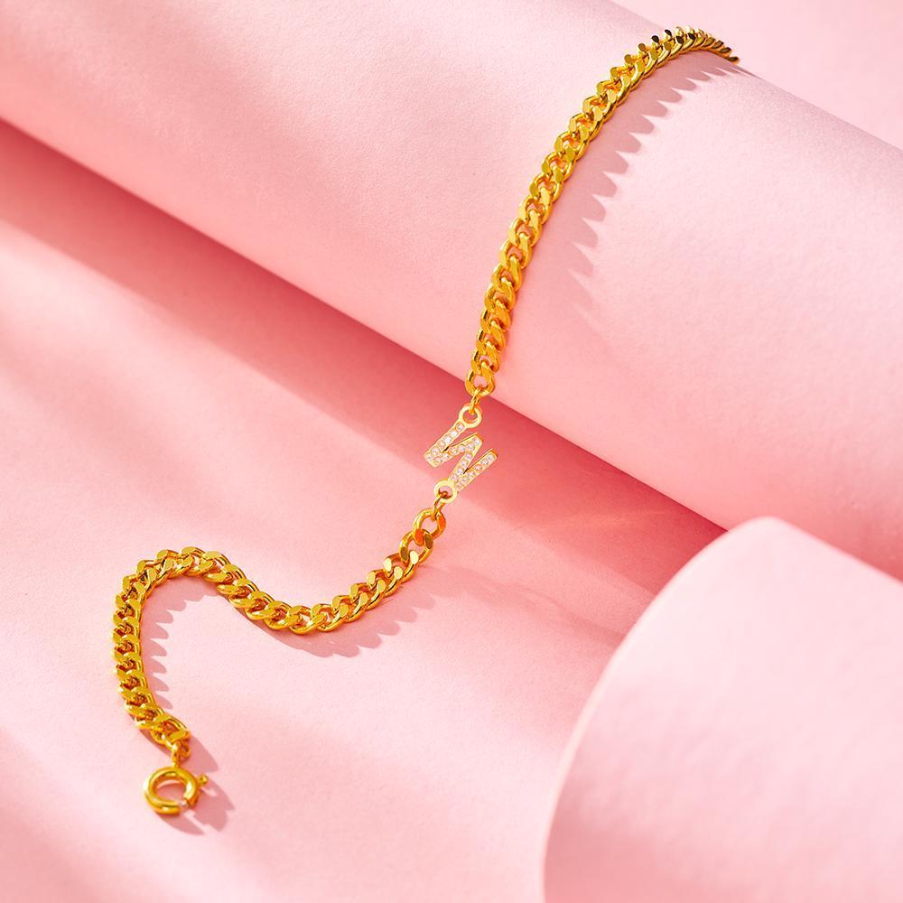 Custom Engraved Gold Letter Bracelet Gifts for Girlfriend Bridesmaid Gift
