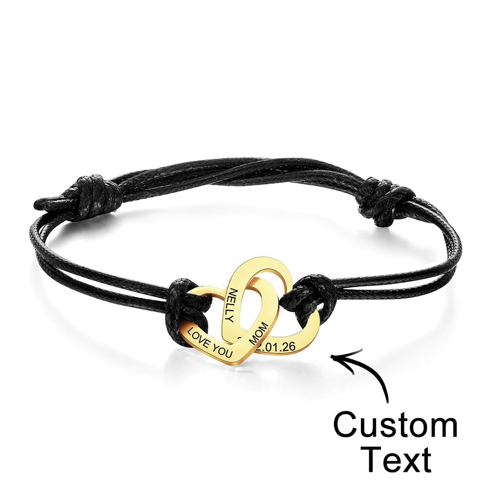Custom Engraved Two Love Hearts Bracelet Personalized Elegant Bracelet for Women - 