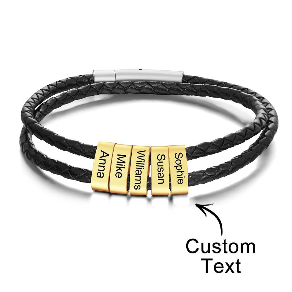 Custom Engraved Bracelet Beads Braided Leather Men's Gifts - soufeelus