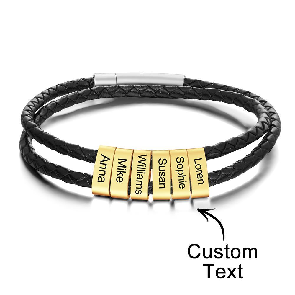 Custom Engraved Bracelet Beads Braided Leather Men's Gifts - soufeelus