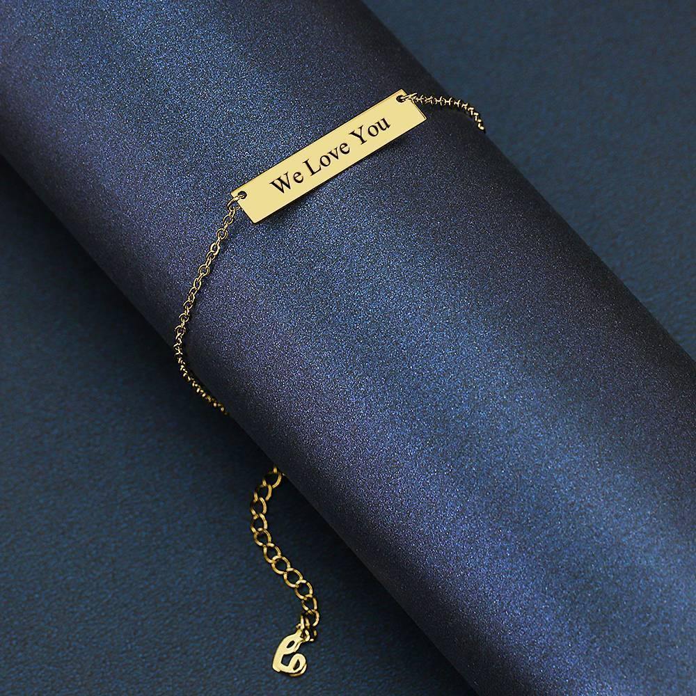 Children's Engraved Bar Bracelet 14K Gold Plated - Length Adjustable - soufeelus