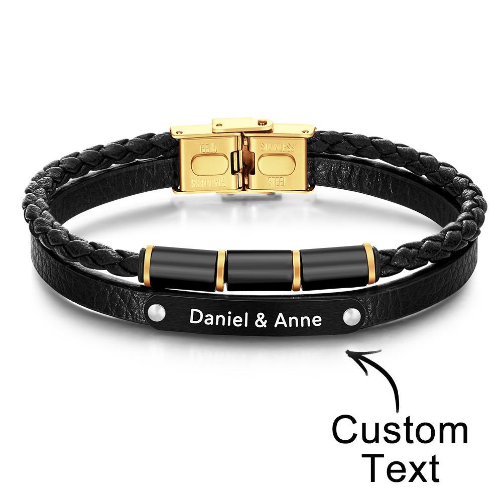 Custom Engraved Multy Layer Retro Style Men's Leather Bracelet - soufeelus