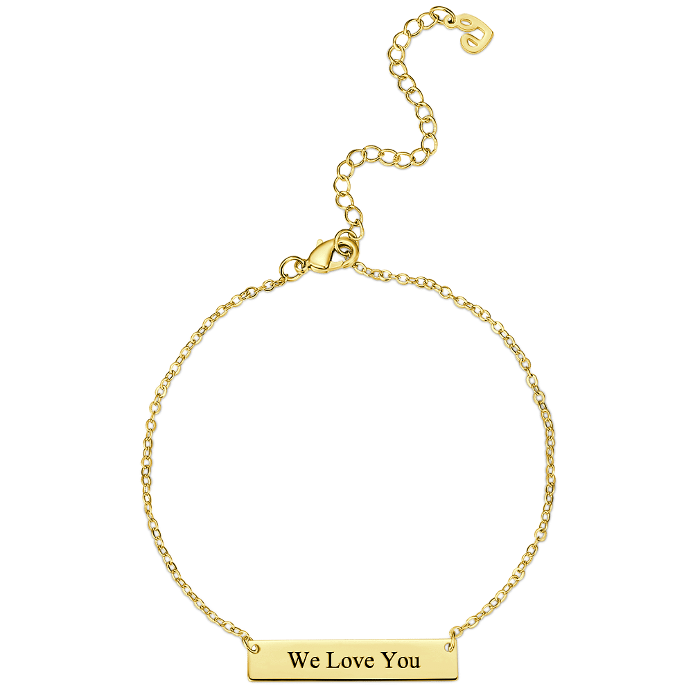 Children's Engraved Bar Bracelet 14K Gold Plated - Length Adjustable - soufeelus