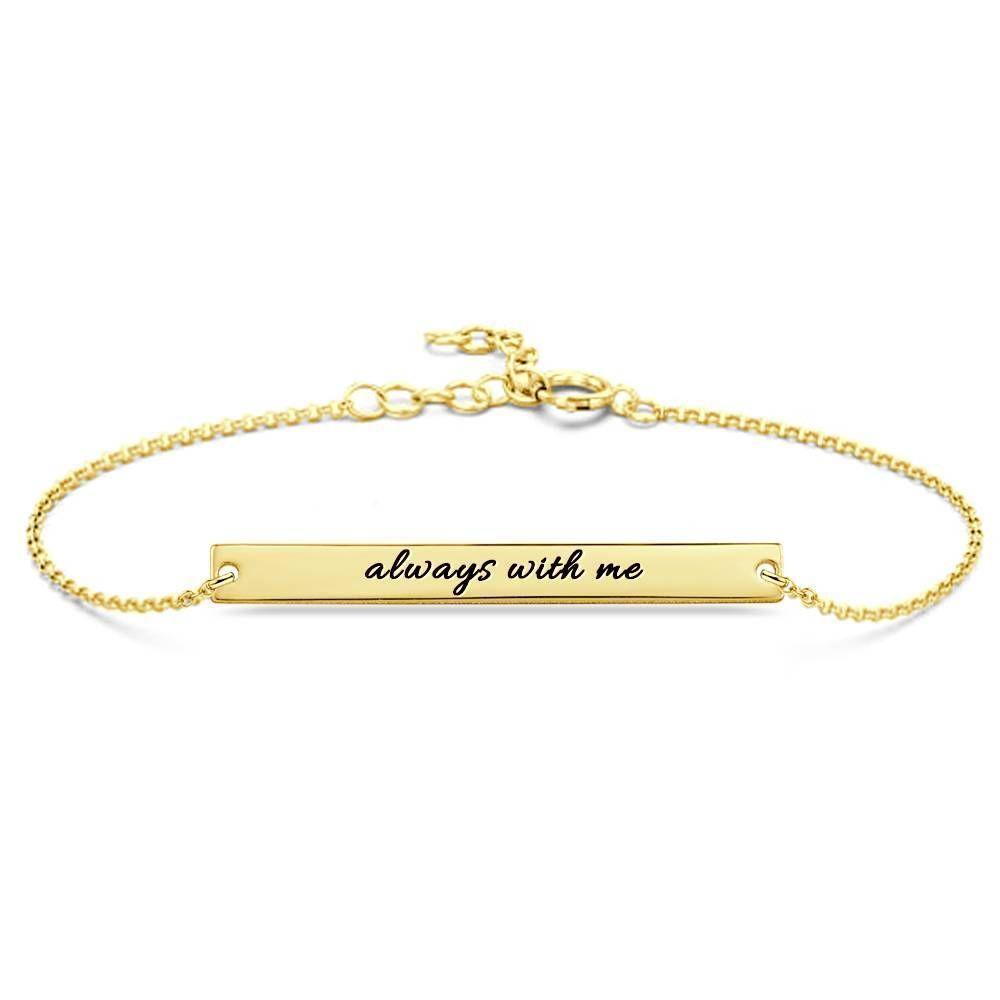Custom Engraved Bar Bracelet, Bridesmaid Gift 14K Gold Plated - Golden - soufeelus