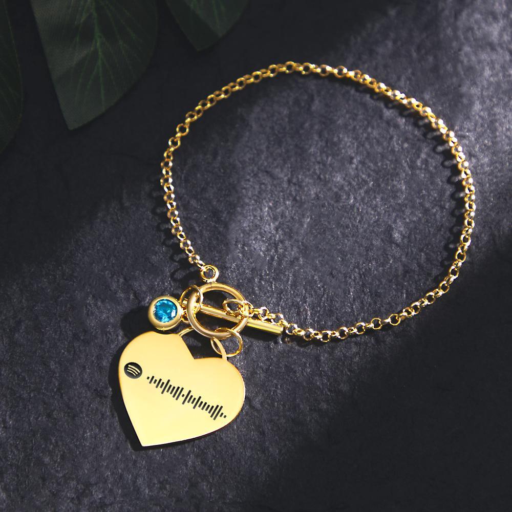Custom Spotify Code Heart Bracelet with Birthstone Creative Gift for Women - soufeelus