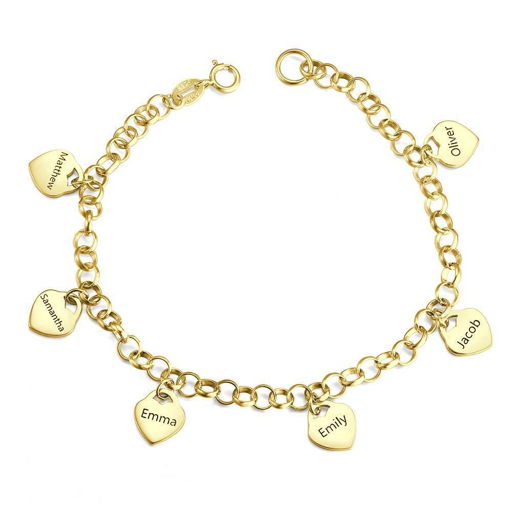 Engraved Bracelet with Heart Six Names Family Gift 14K Gold Plated - soufeelus