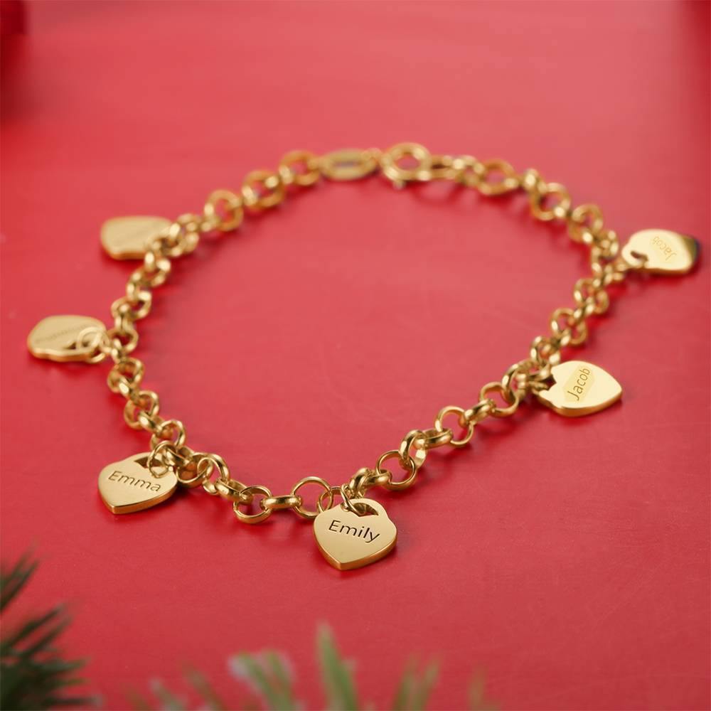 Engraved Bracelet with Heart Six Names Family Gift 14K Gold Plated - soufeelus