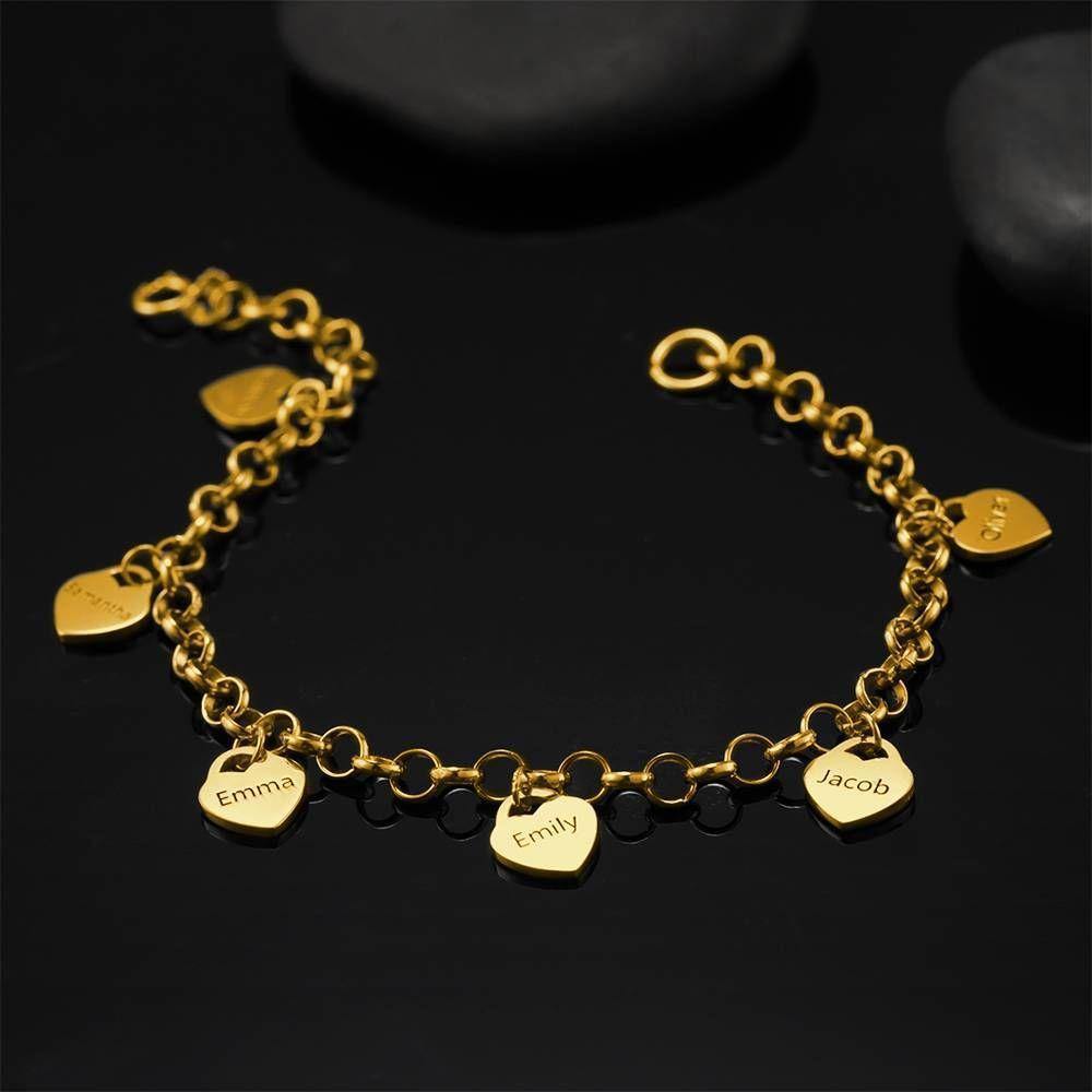 Engraved Bracelet with Heart Six Names Family Gift 14K Gold Plated - soufeelus