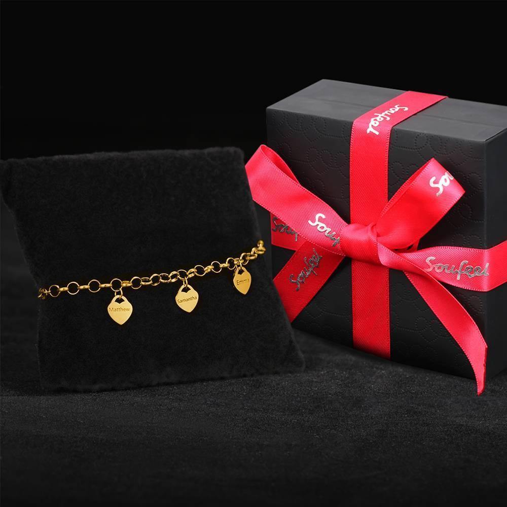 Engraved Bracelet, Name Bracelet with Heart 14K Gold Plated - soufeelus