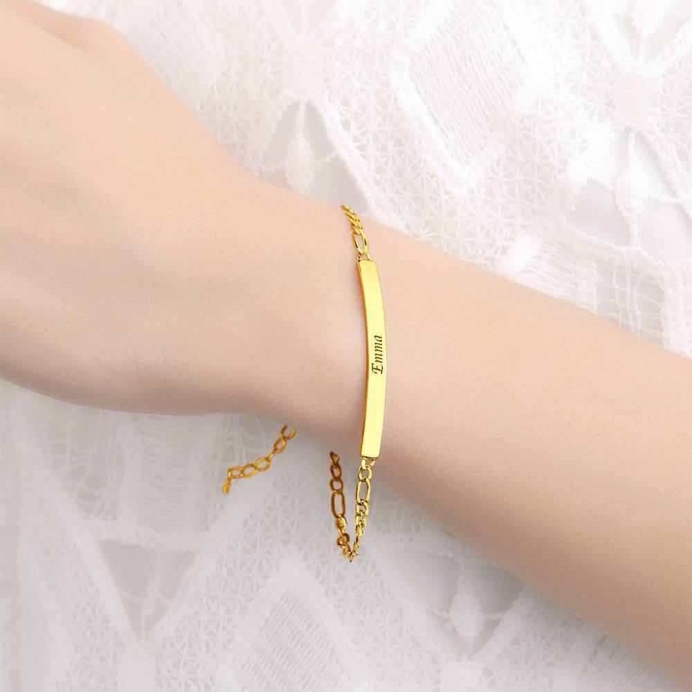 Custom Engraved Bracelet Name Bracelet Stainless Steel 14K Gold Plated - Golden - soufeelus