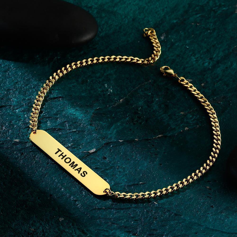 Bracelet Thick Chain Engraved Bracelet Custom Name Bracelet Gift for Father Men's 14k Gold Plated - soufeelus